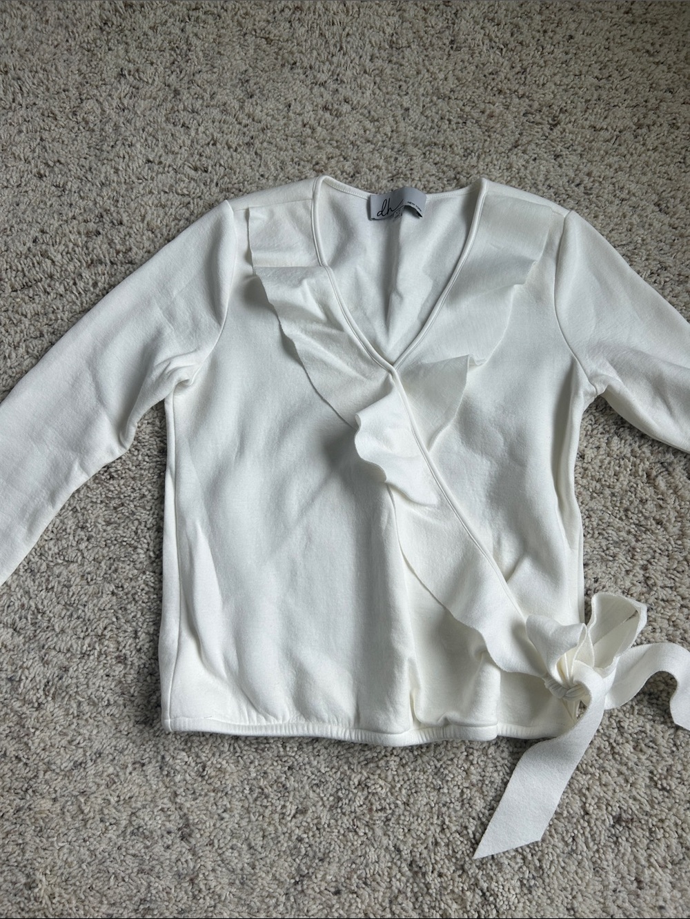 Cream Faux-Wrap Top with Ruffle Detail, size XS